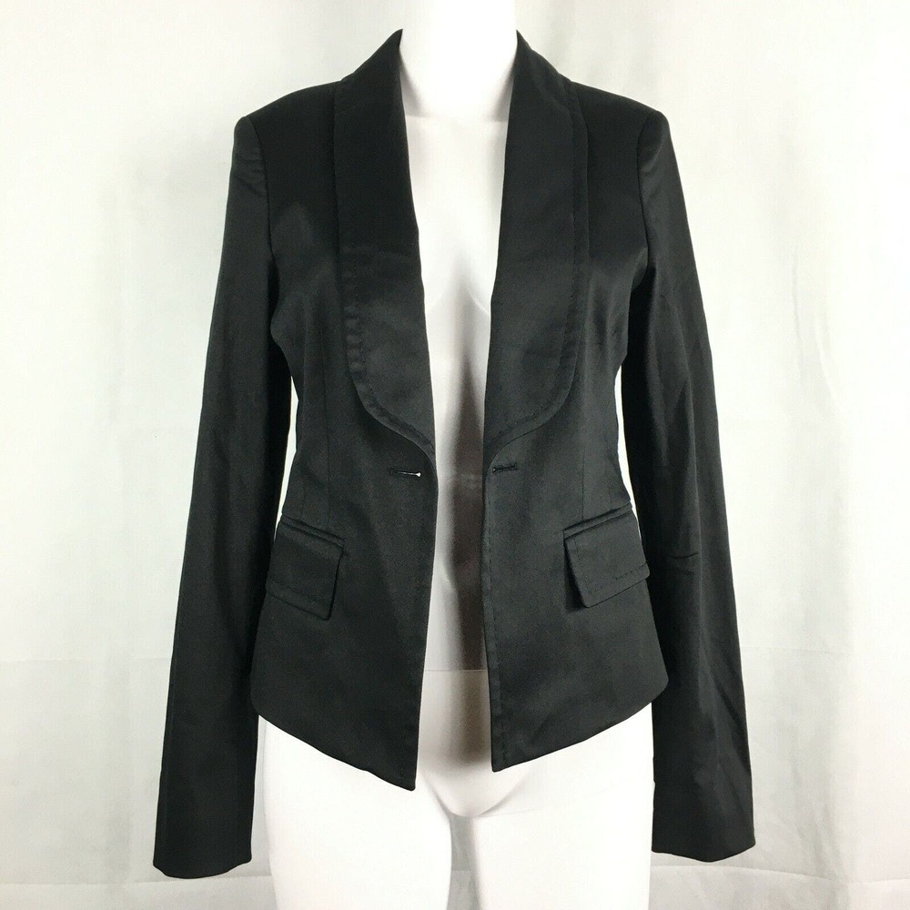 Ana Sousa Blazer‎ Jacket Womens Sz 6 Black Cotton Knit Open Front